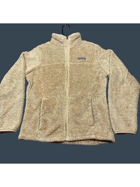 Columbia Womens Tan Sherpa Fleece Full-Zip Cozy Jacket Size Small Outerwear